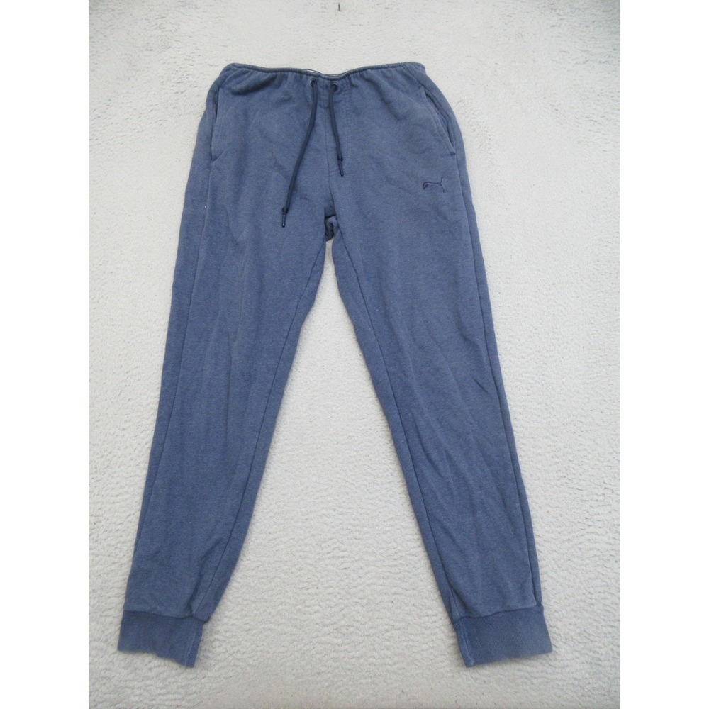 Puma Jogger Pants Men M Blue French Terry Sweatpants Drawstring Logo Streetwear